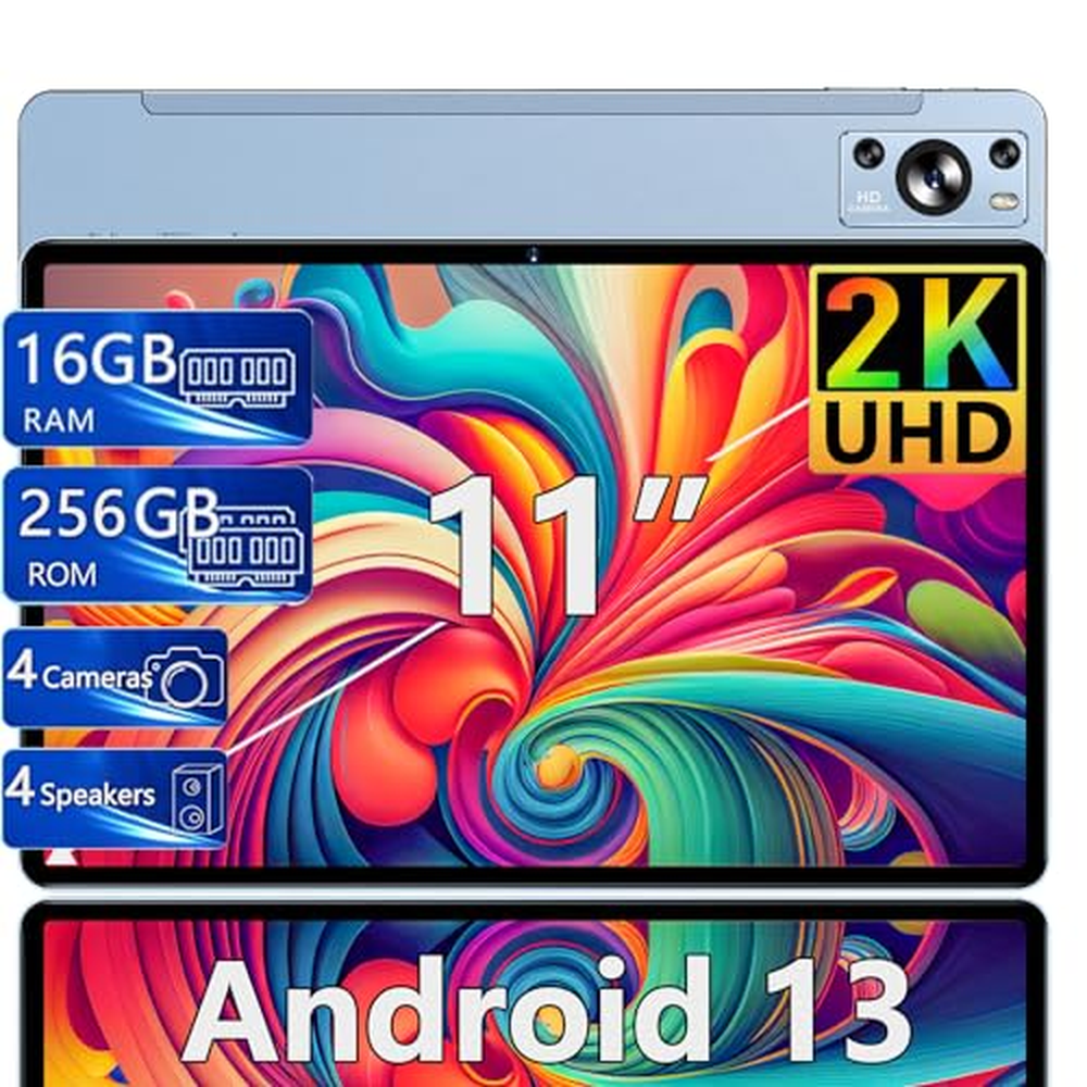 JUSYEA Tablet 11 palců 16GB RAM + 256GB UFS ROM (1TB TF), 2K displej Incell 2000 * 1200 UHD, Android 13, WiFi 5G, Bluetooth 5.0,